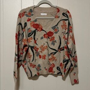 LC Lauren Conrad Floral V-Neck Sweater - Beige and Red